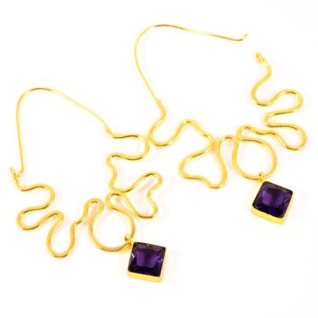Handmade African Statement Dangle Earrings with Purple CZ Stones for Women